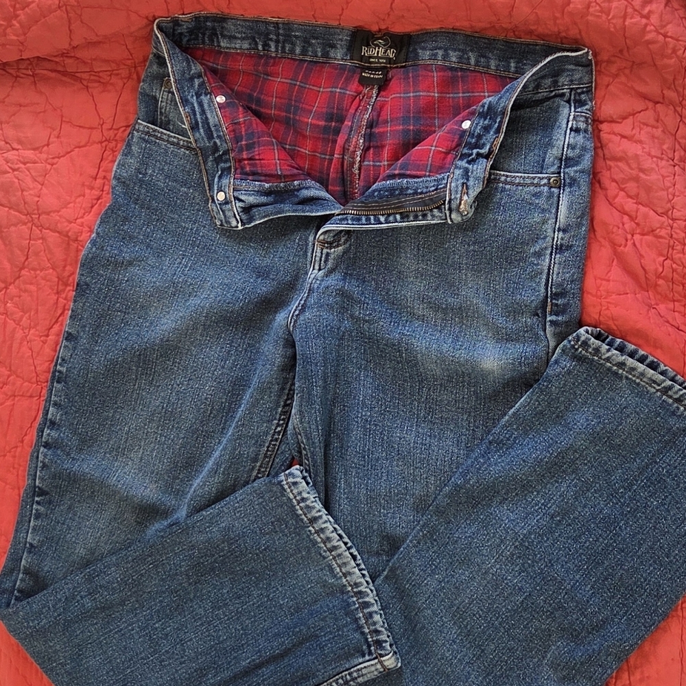 Two Pairs RedHead Cabela's Flannel- & Fleece-Lined Blue Jeans Denim Men's 33x32